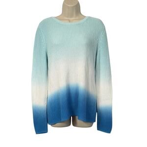 Talbots Blue‎ and White Crew Neck Sweater with Gradient Women’s Large Petite